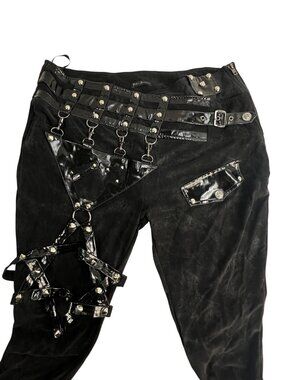 Devil Fashion Pentagram Leg Harness High Waist Black Skinny Pants XXL Goth Punk